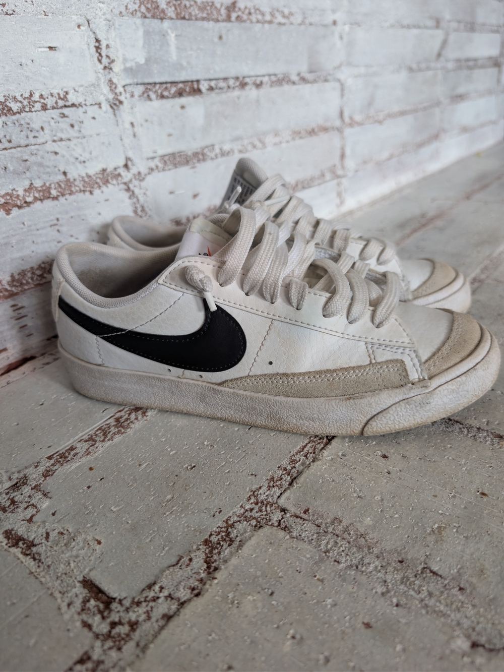 Nike White Low-Top Sneakers with Black Swoosh